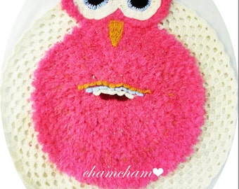 READY TO SHIP - Owl Rug / Mat - Handmade 100% Pure Wool Crotchet - Pinky The Friendly Owl