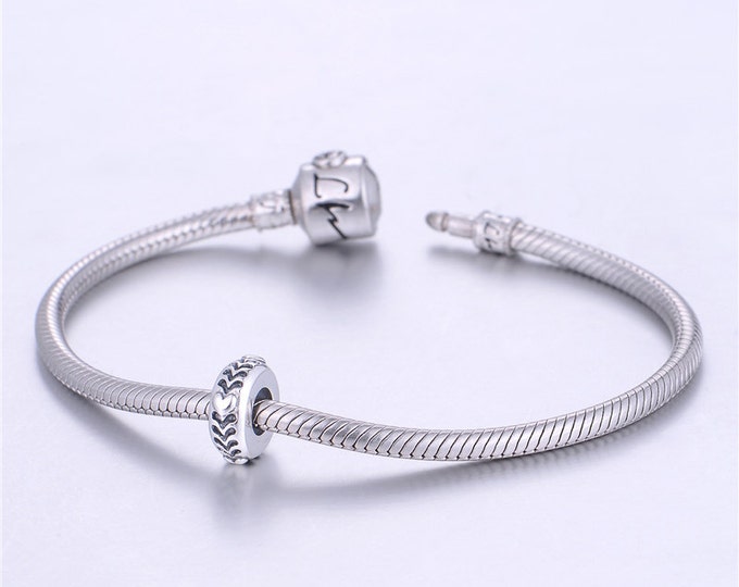 Sterling Silver s925 Charm Bracelet Spacer Heart Love Accent.