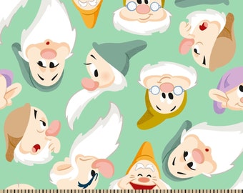 Disney Fabric: Disney Snow White - The Seven Dwarfs Faces Toss 100% cotton Fabric by the yard 36"x44" (SC411)