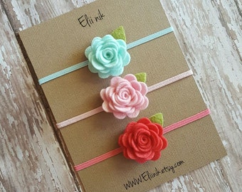 Felt headband,flower headband set,felt Flower headband,baby flower headband,felt headband set,rose headband,pink rose headband