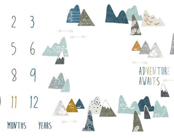 Adventure Awaits Monthly Calendar Baby Fabric. Baby Milestone Markers. First Year Baby. Newborn Photo Prop. Monthly Newborn Photography.