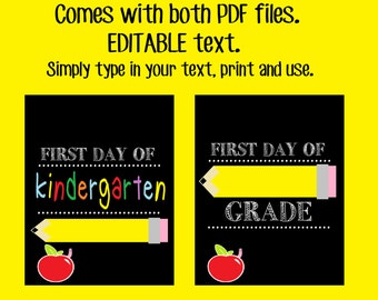 EDITABLE Set of 2 Back To School Signs First Day of School PFD Instant Download Digital Elementary School Teacher