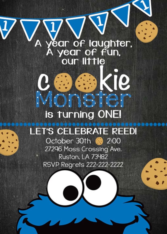 Cookie Monster Birthday Invite Cookie Monster Invitation