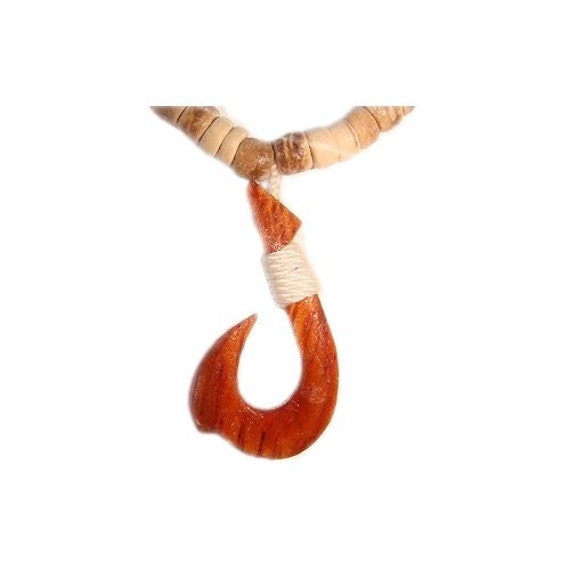 Hawaiian Jewelry Handmade Koa Wood Fish Hook Coconut Shell