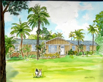 Painting of House from Photos with Pets