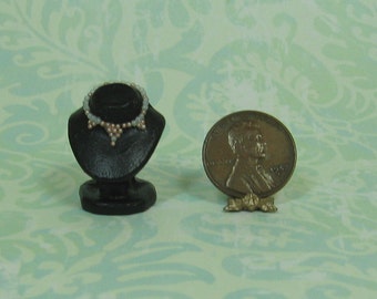 Dollhouse Miniature Pink & White Necklace on Display Stand