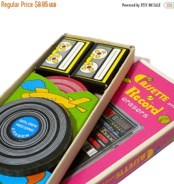 CYBER SALE 1pkg CASSETTE Record Erasers 1980s Vintage Retro School Supplies