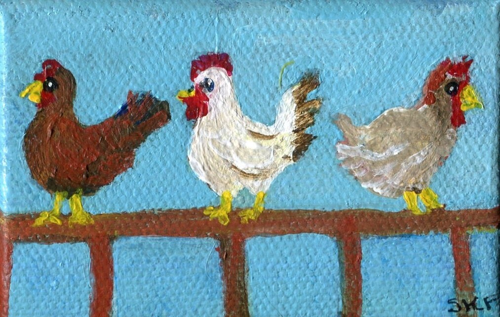 Chickens mini canvas art easel Chicken art small chicken