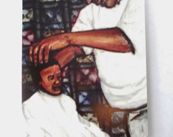Barber Shop, Sale 10 for 6, Fathers Day, Birthday, Greeting Cards, oil painting, original art, Fine Art Card