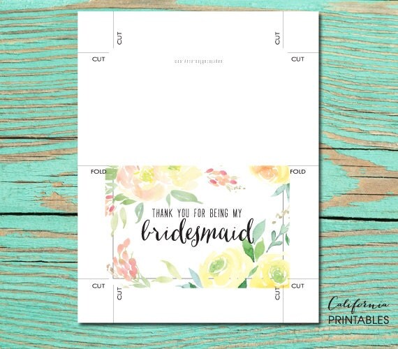 Thank You for Being My Bridesmaid PRINTABLE CARD Wedding Card