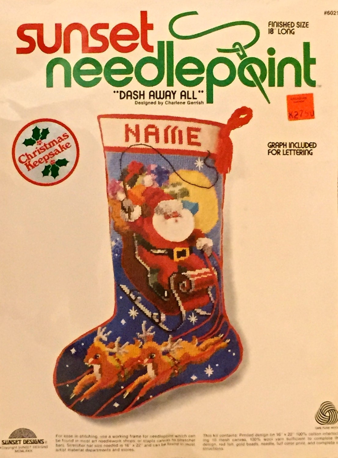 Vintage Christmas Stocking Needlepoint Kit DASH AWAY ALL
