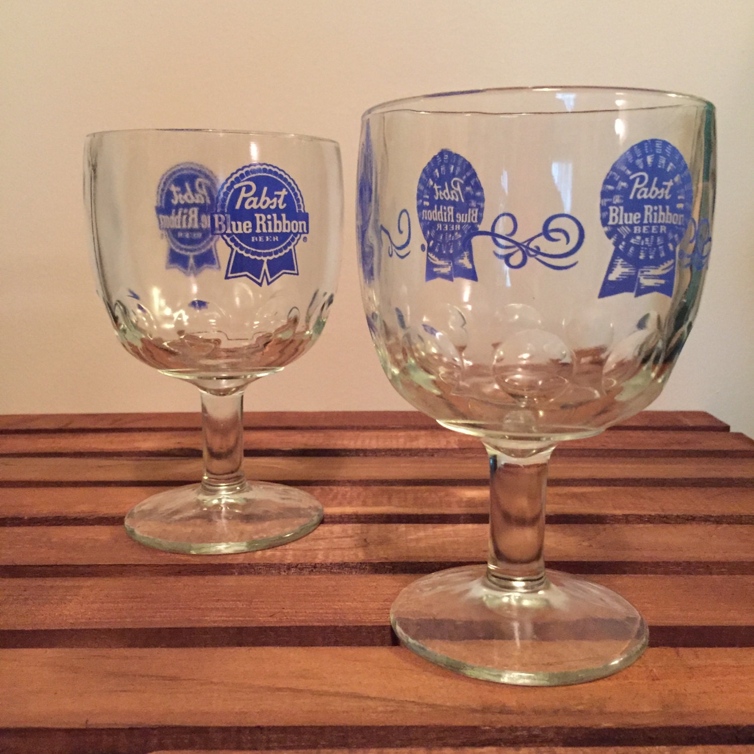 Vintage Pabst Blue Ribbon Goblet Glasses