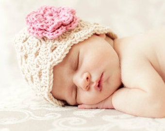 Baby Girl Beanie, Crochet Baby Hat, Newborn Beanie, Baby Newborn Hat, Baby Girl Hat, Ecru Pink, Newborn Baby Hat, Newborn Prop