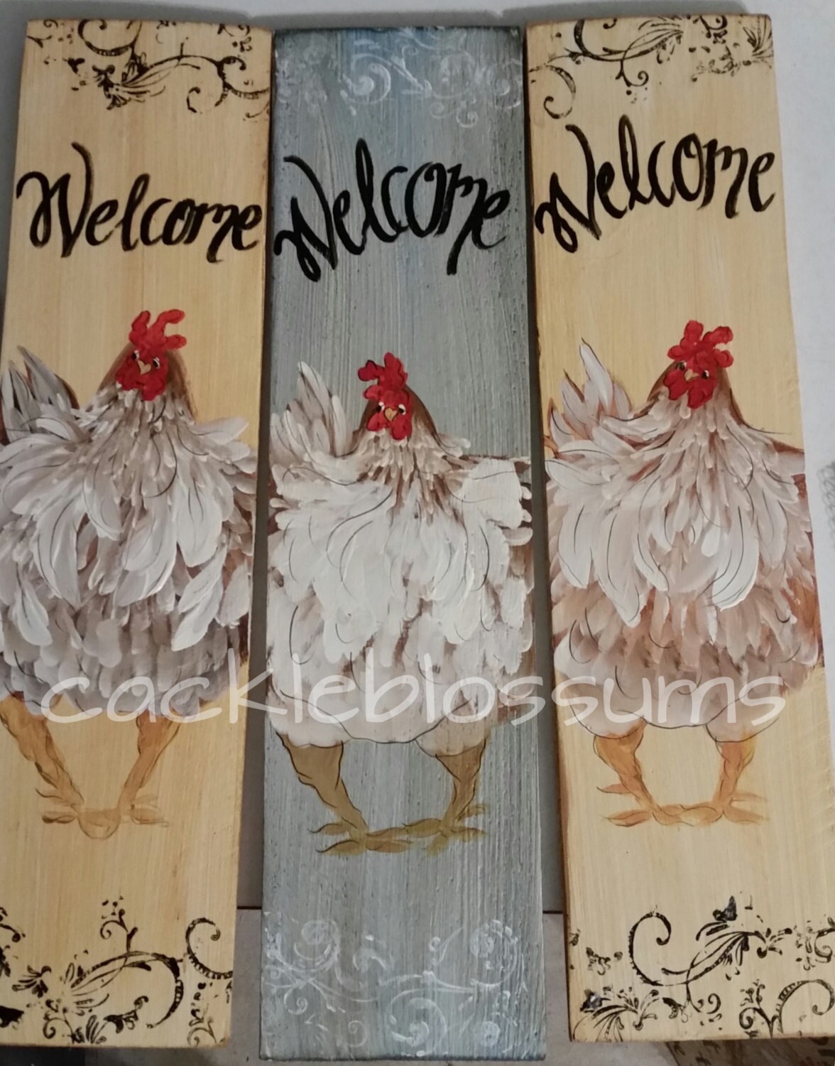 5.5 X 21 216 Welcome Chicken Sign Folk Art