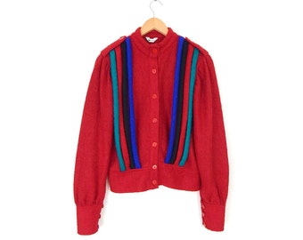 Vintage 80s Avant Garde Red Mohair Sweater - Size Small - Women's Fuzzy Unique Hipster Cardigan Sweater Jacket