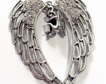 Angel with Wings and Rhinestones Pendant - Extra Large Pendant