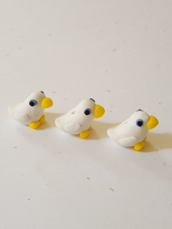 Duck Beads Set Of Three 16mm Polymer Clay Ducks Handmade