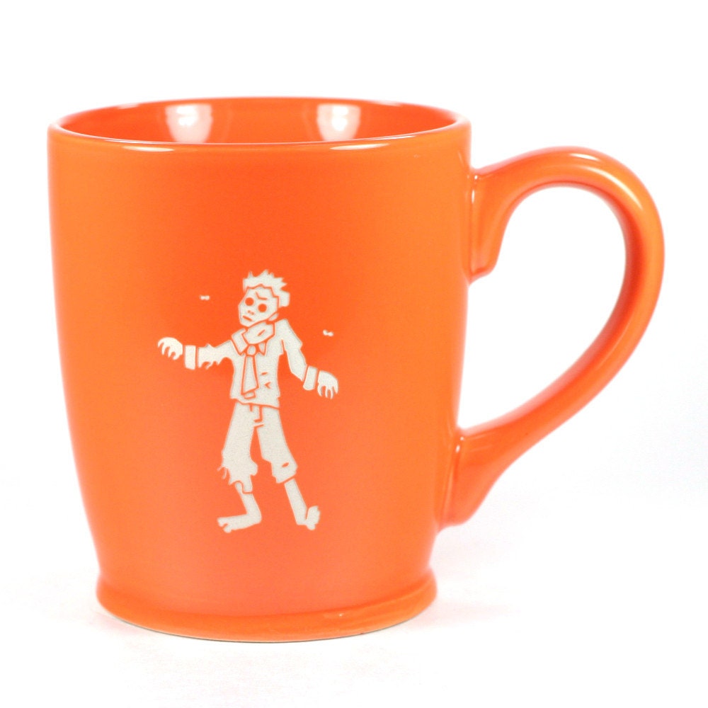 SALE Zombie Mug Orange large sandblasted by BreadandBadger