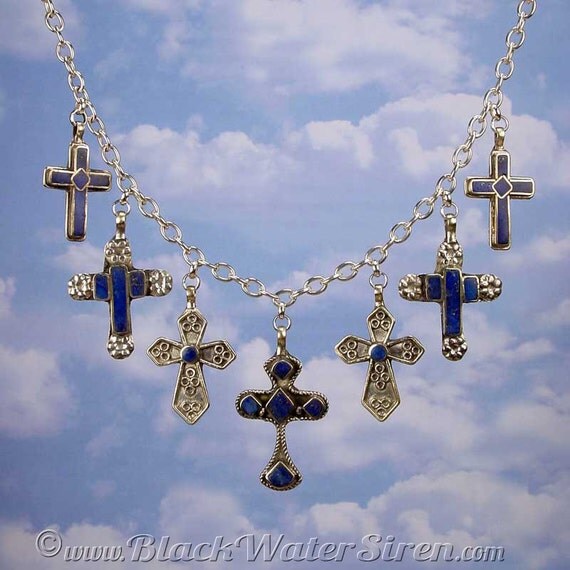 LAPIS MULTI CROSS Necklace ooak One Of A Kind by BlackWaterSiren