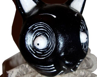 Black Cat - Creepy Cute Pumpkin Halloween Horror Gothic Handmade Folk Art Primitive Doll Decoration