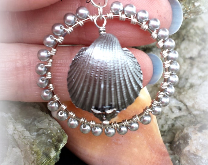 Swarovski Earrings, Pearl Earrings, Shell Earrings, Ladies Beach Jewelry, Sterling Silver Earrings, Handmade Earrings
