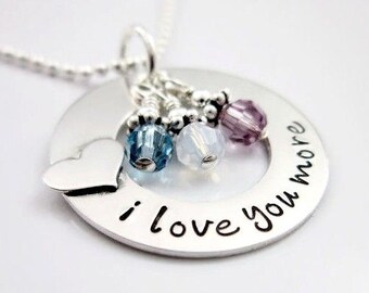Personalized Necklace - I Love You More Necklace - Heart Necklace - Birthstone Jewelry - Gift for Mother - Daughter Gift - Girlfreind Gift