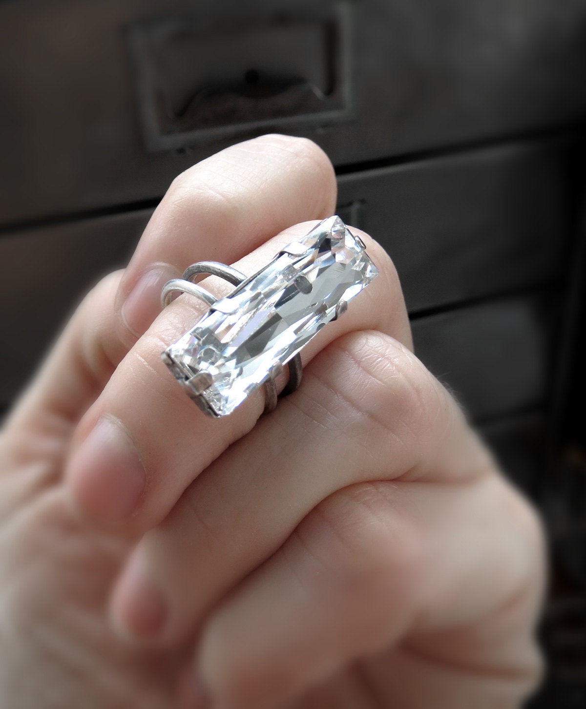 swarovski crystal baguette ring