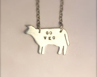 Plant Based-Go Veg-Cow Necklace-Vegan Necklace-Ethical Jewelry-Farm Animal Jewelry-Gift-Birthday-Anniversary-Personalized-Eco Friendly