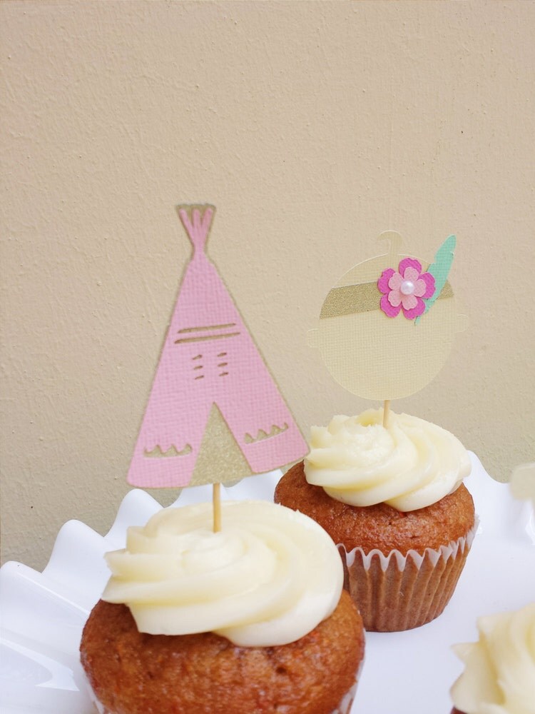 BOHO chic Baby Shower Cupcake toppers Set of by EMTsweeetie