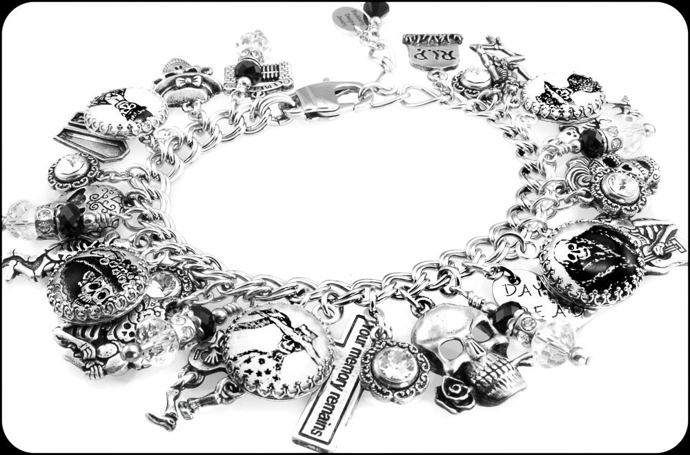 jewelry, charm bracelet, dia des los muertos jewelry, day of the dead charm bracelet, mexican holiday