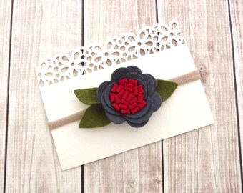 Charcoal Headband/Felt Flower Headband/Baby Headband, Newborn Headband, Infant Headband, Toddler Headband