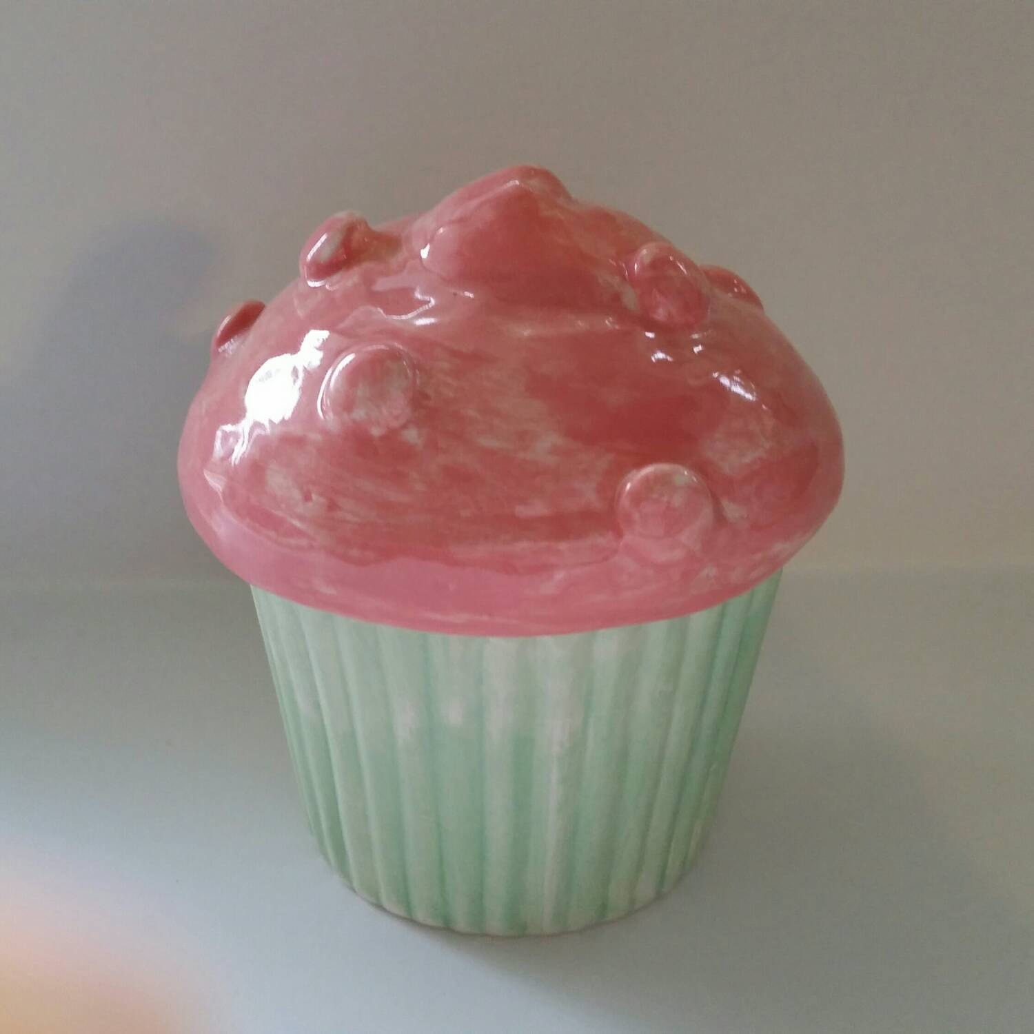 Cupcake Ceramic Aqua and Pink Trinket Box by Angelheartdesigns