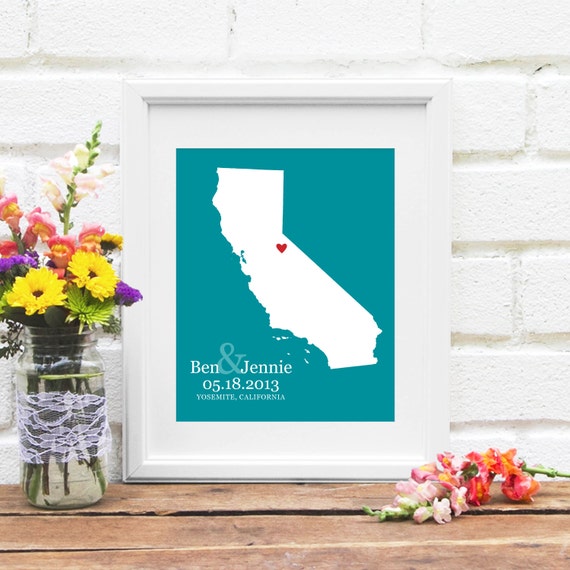 California State Map Personalized California Wedding Gift