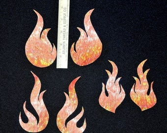 Flame fabric iron-on appliqués .. 3 pair.. orange.. crafts... t-shirts.. clothing..hats..bags..