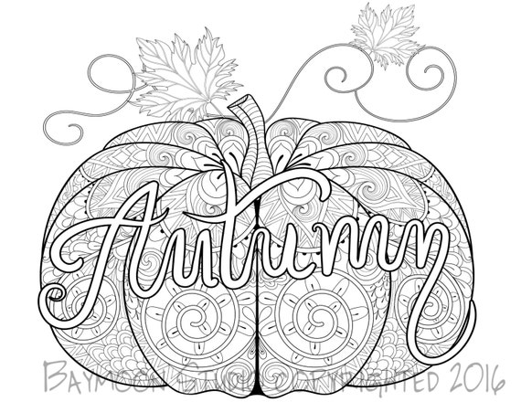 Autumn Pumpkin Coloring Page Printable Coloring by BAYMOONSTUDIO