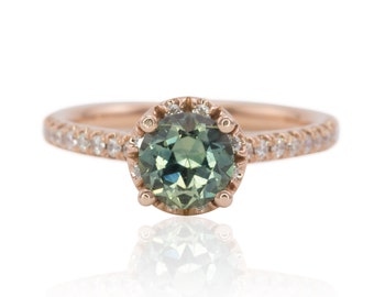Sapphire Engagement Ring, Rose Gold 1 carat Blue Green Sapphire Engagement Ring, Montana Sapphire Engagement Ring - LS3973