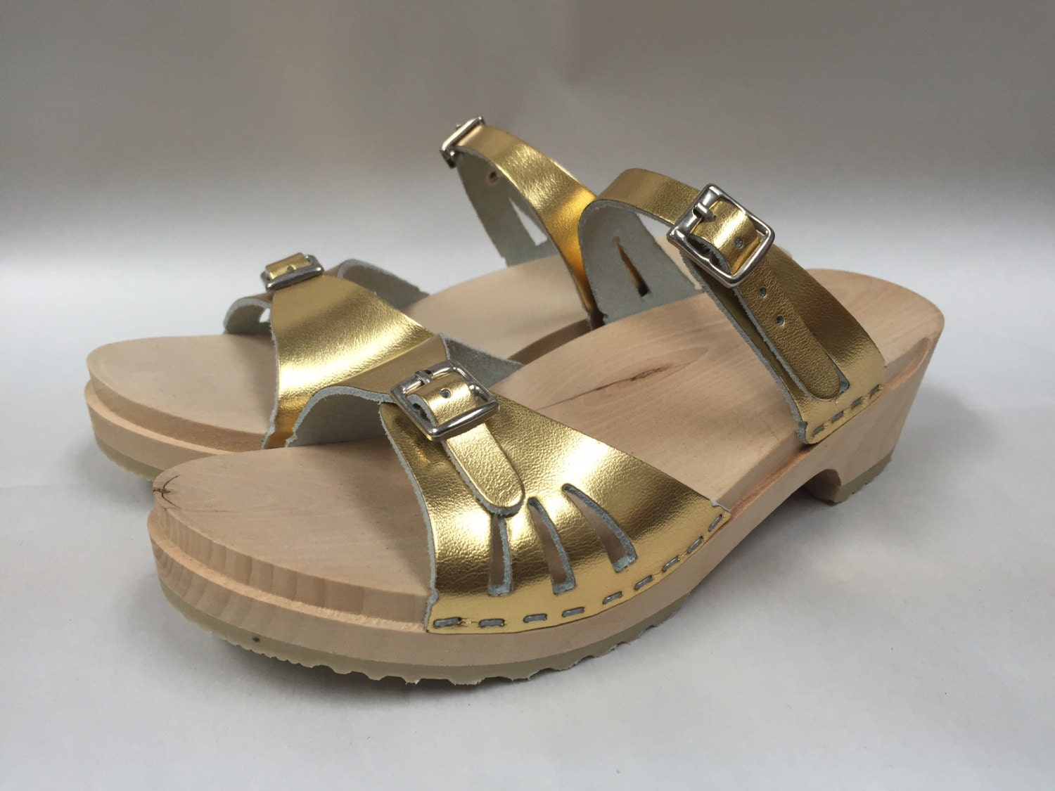 low heel gold wedge sandals