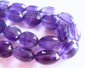 Fancy Step Cut Amethyst oval semiprecious stone beads - 4 1/2 inches