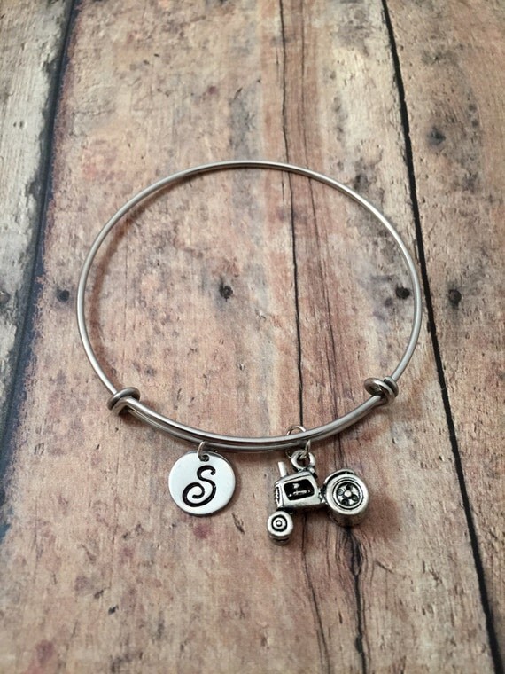 Tractor initial bangle tractor jewelry farm jewelry