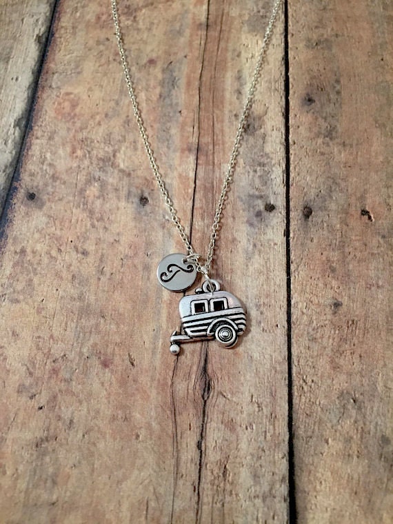 Camper initial necklace RV necklace camper jewelry travel