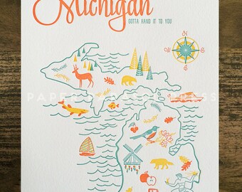 Michigan State Letterpress Print 8x10
