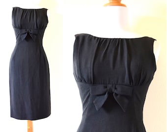 SUMMER SALE/ 30% off Vintage 60s Black Hourglass Wiggle Dress (size xs)