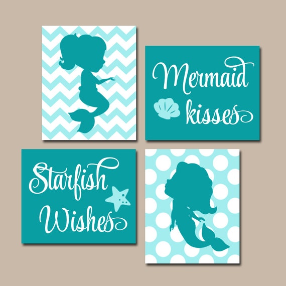 MERMAID Wall Art Canvas or Prints Sister BATHROOM Shared