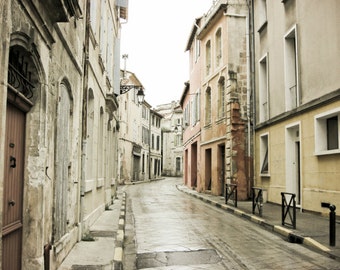 Provence France photography neutral architecture art french decor cream white gray large wall art "La Rue Grise"