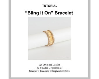 Beading Tutorial Bracelet Pattern with Bugle Beads, Rose Montee, Seed Beads / Bling It On / Jewelry Making Pattern by Smadar Grossman