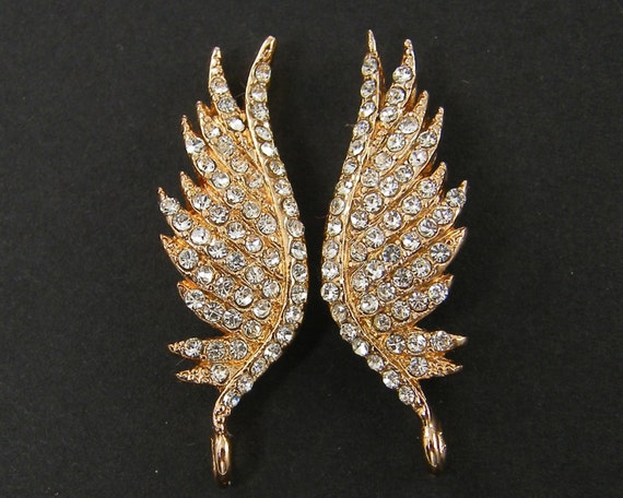 Wing Earrings Findings Clear Rhinestone Gold Angel Wing Post