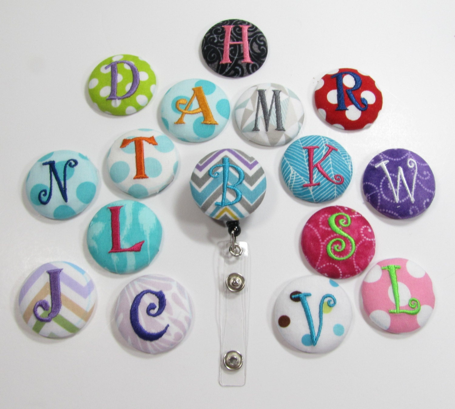 Personallized Monogram Fabric Retractable Badge Reel Badge