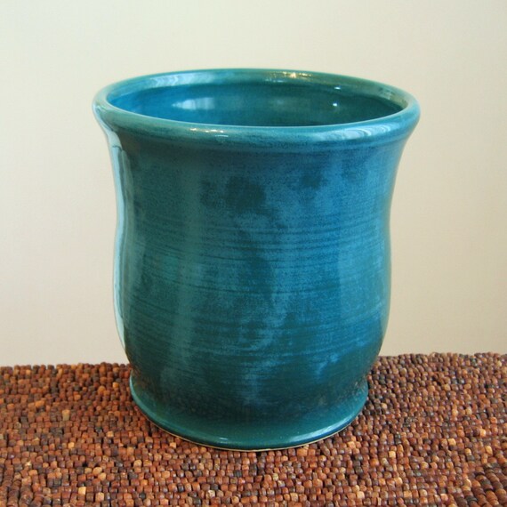 Ceramic Utensil Crock in Peacock Blue / Green by KarinLorenc