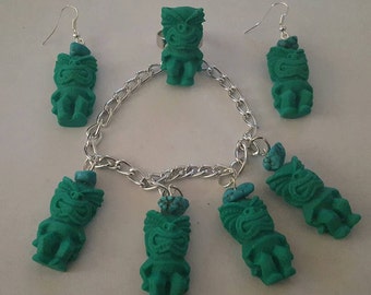 Tiki, Tiki ring, Tiki bracelet, Tiki earrings, Tiki set, MsFormaldeyde, Tiki Oasis, Ready to ship, Gifts for her