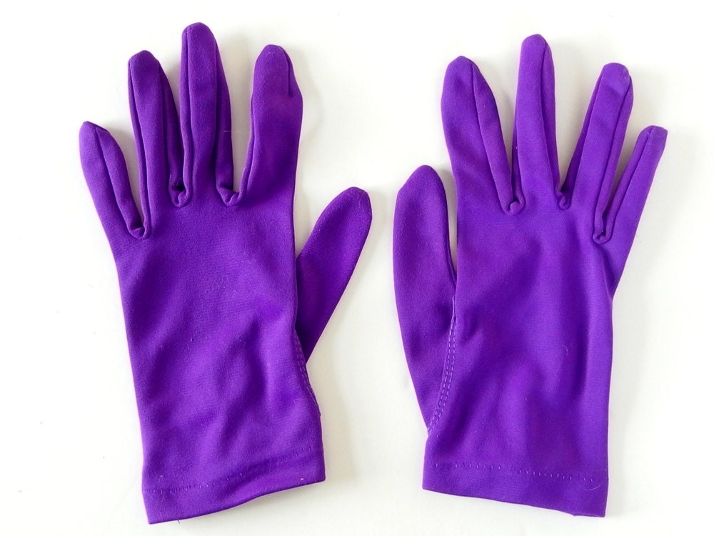 purple evening gloves